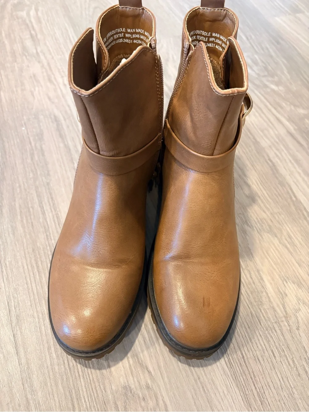 Girls Tan Ankle Boots with Decorative Buckle